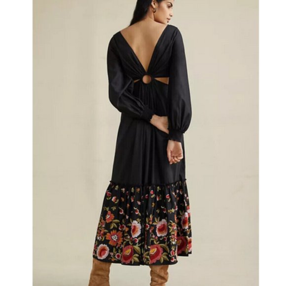 Anthropologie Geisha Designs 248$ 8 Karolina Embroidered Cut-Out Maxi Dress NWT - Picture 4 of 9